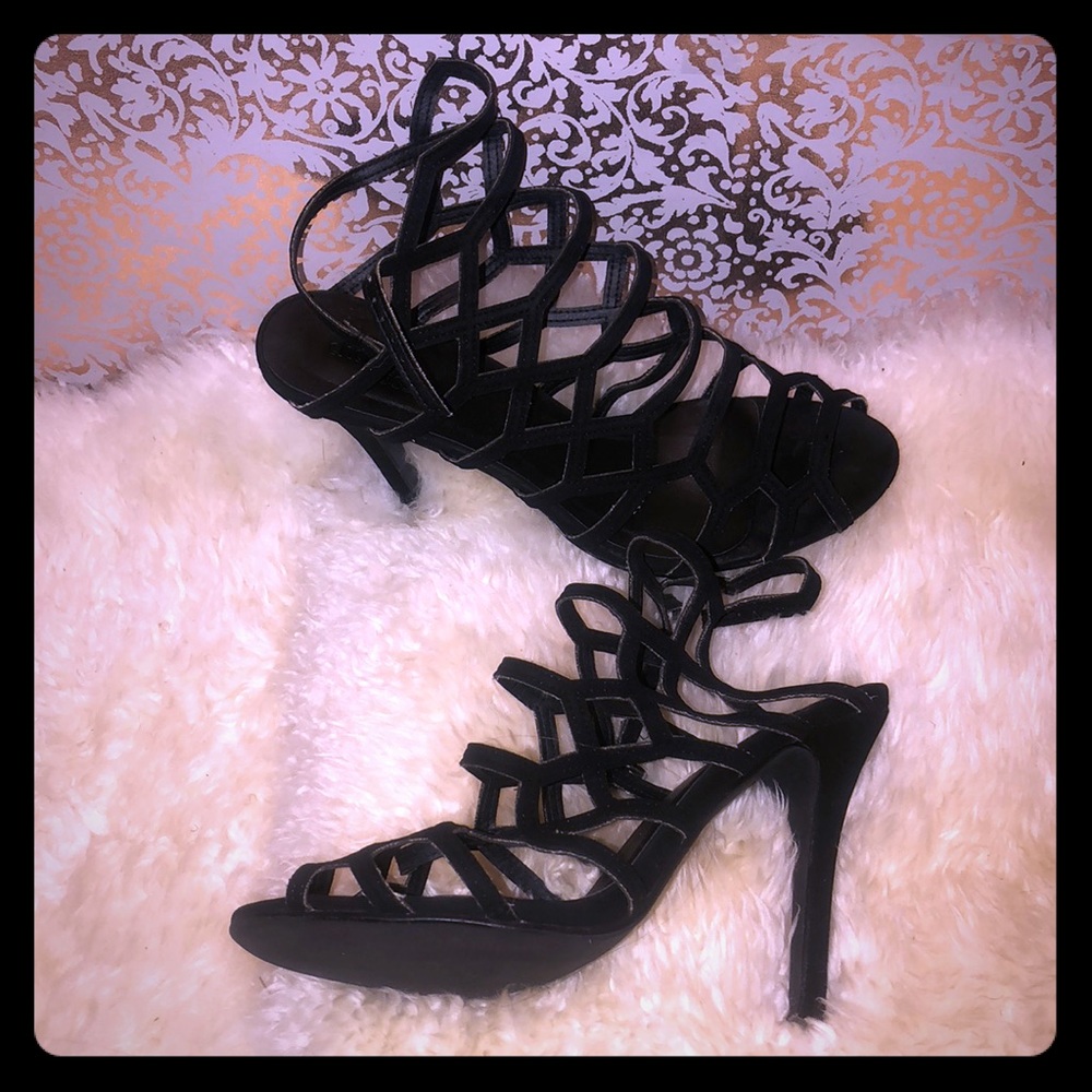 Strappy Black Heels by Charlotte Russe